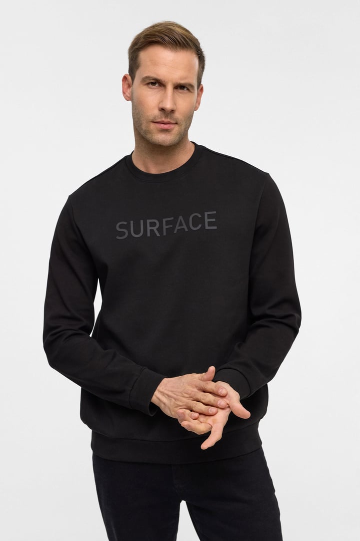 Siyah Regular Düz Bisiklet Yaka Sweatshirt