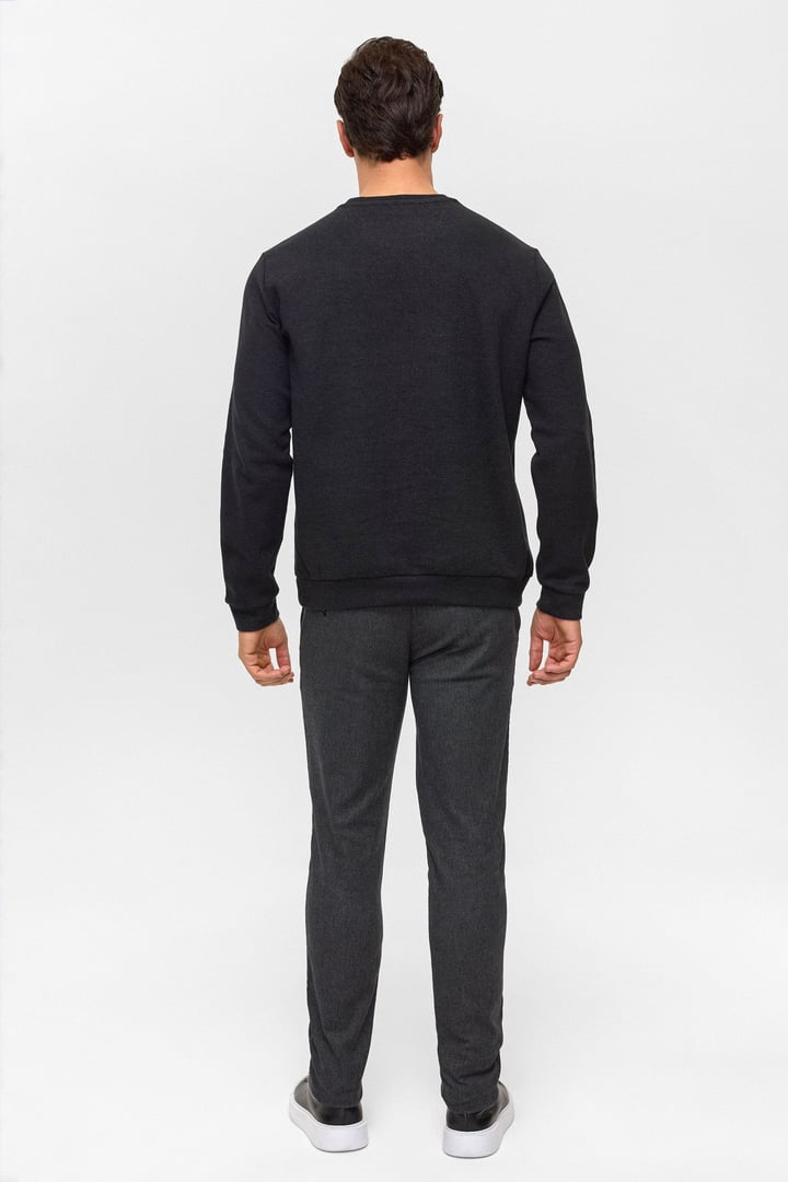 Siyah Regular Düz Bisiklet Yaka Sweatshirt