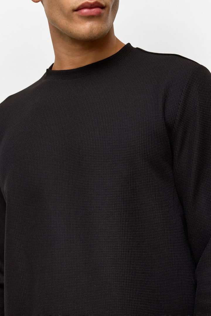 Siyah Regular Düz Bisiklet Yaka Sweatshirt