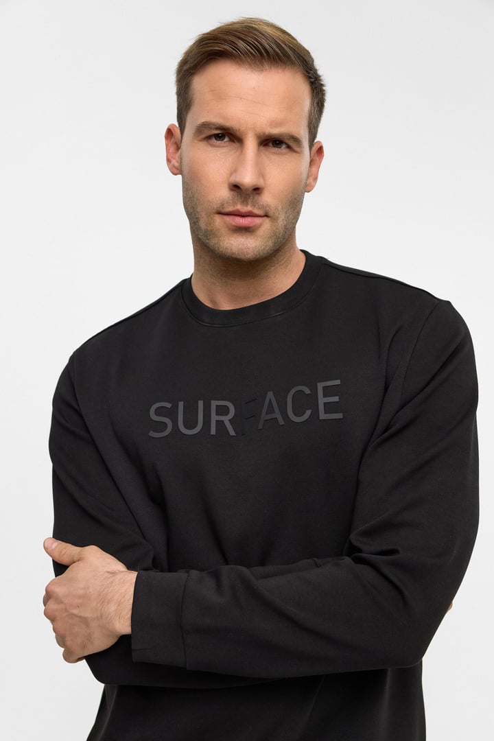 Siyah Regular Düz Bisiklet Yaka Sweatshirt