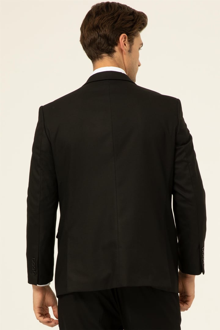 Siyah Regular Düz Mono Yaka 4 Drop Klasik Takım Elbise