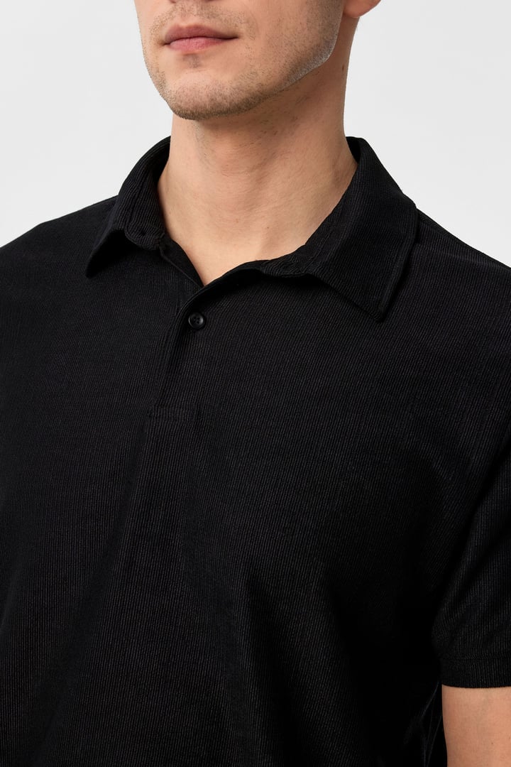 Siyah Regular Düz Polo Yaka Tişört