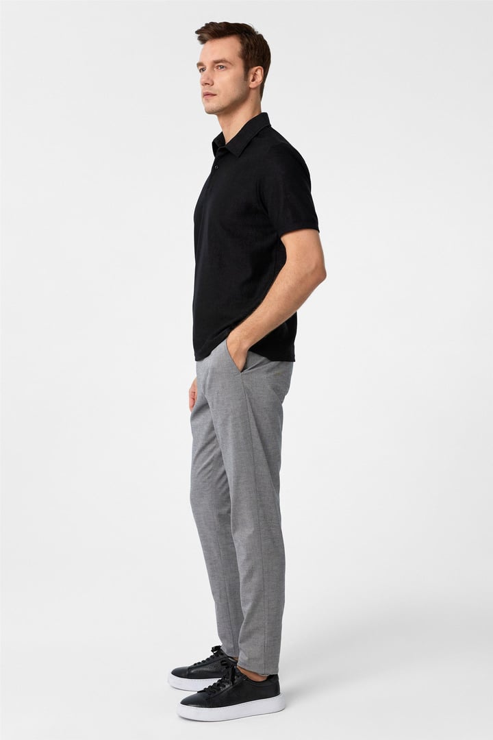 Siyah Regular Düz Polo Yaka Tişört
