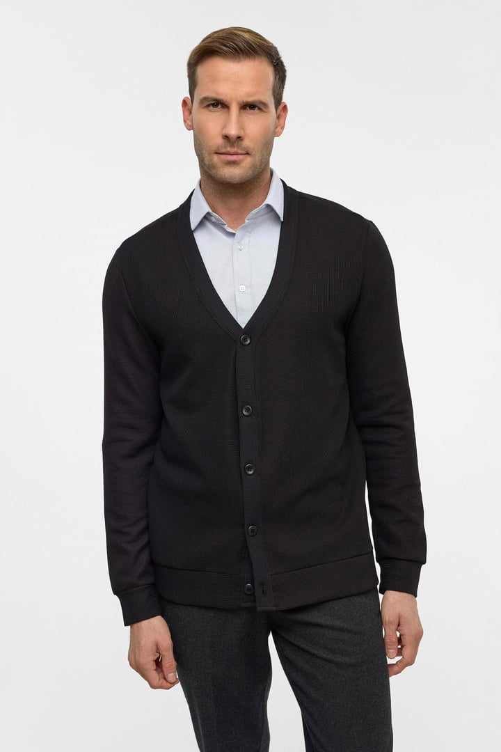 Siyah Regular Düz V Yaka Hırka