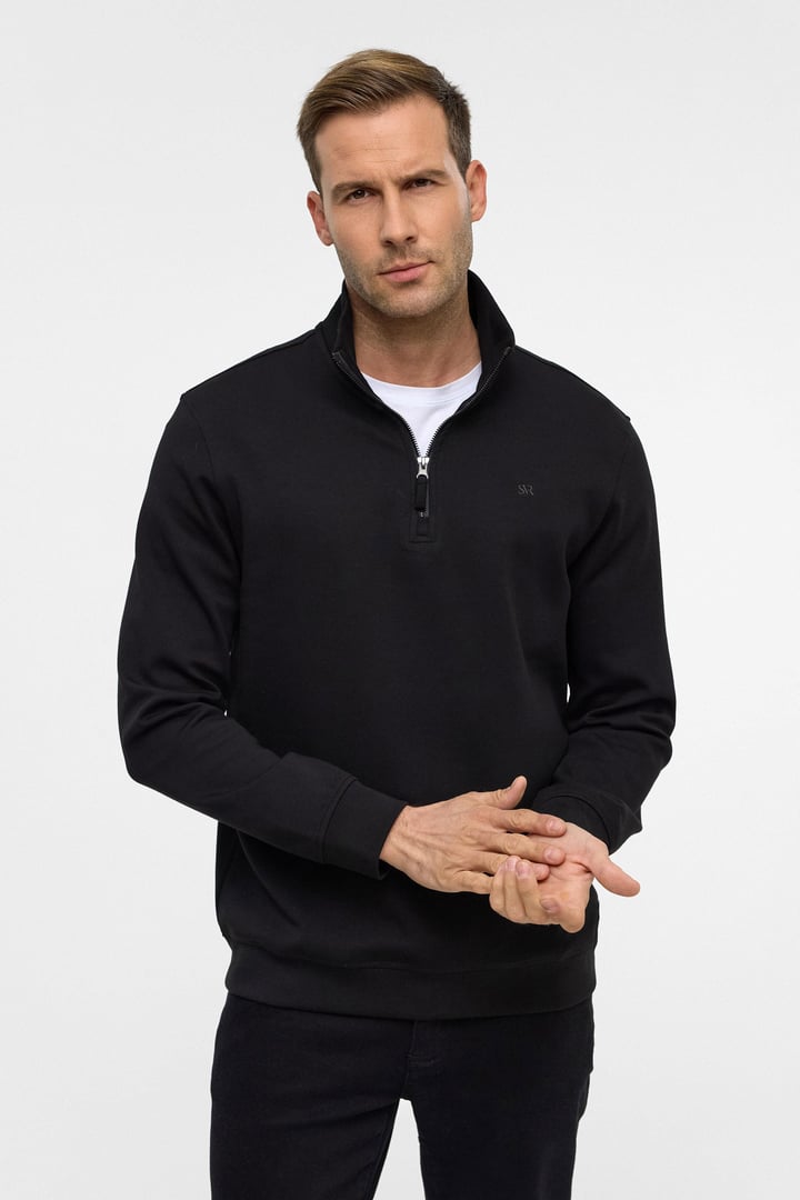 Siyah Regular Düz Yarım Balıkçı Yaka Sweatshirt