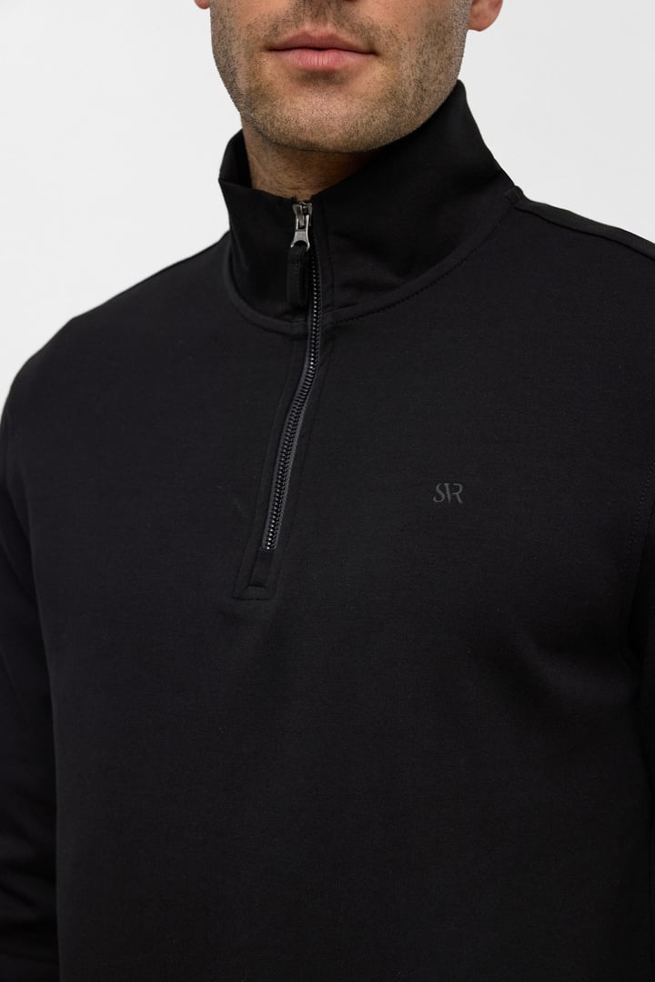 Siyah Regular Düz Yarım Balıkçı Yaka Sweatshirt