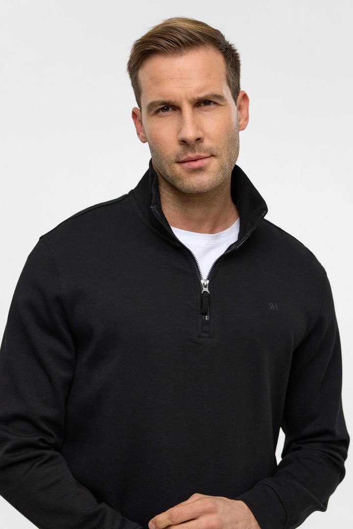 Siyah Regular Düz Yarım Balıkçı Yaka Sweatshirt