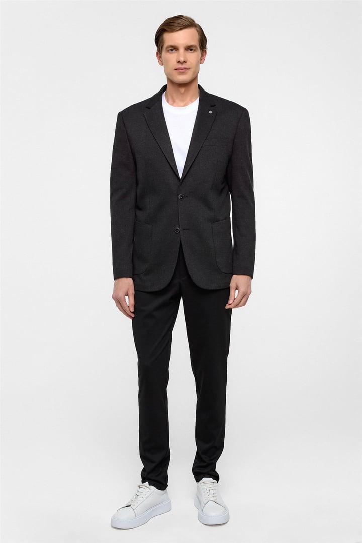 Siyah Regular Fit Mono Yaka 6 Drop Ceket