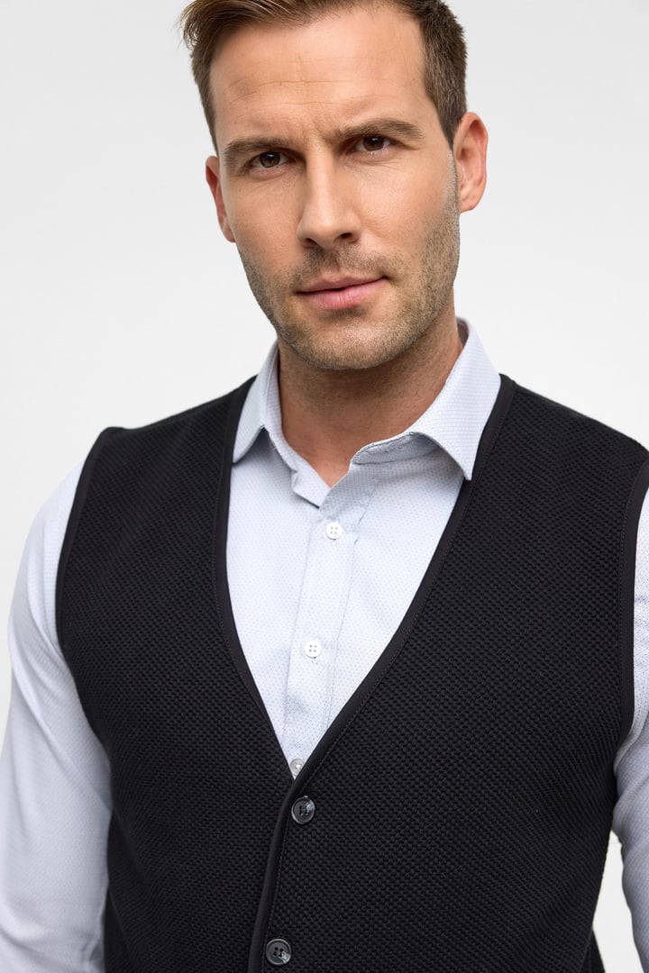 Siyah Regular Kapitone V Yaka Örme Yelek