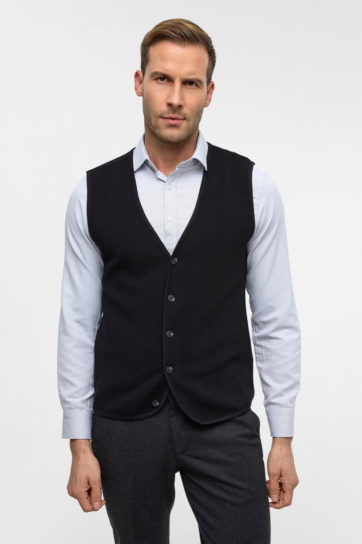 Siyah Regular Kapitone V Yaka Örme Yelek