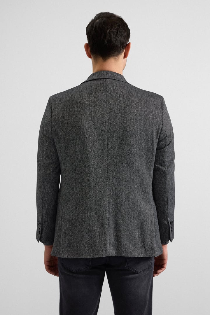 Siyah Regular Mono Yaka Torba Cep 4 Drop Klasik Ceket