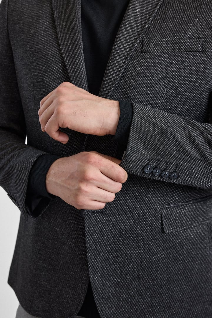 Siyah Regular Mono Yaka Torba Cep 4 Drop Klasik Ceket