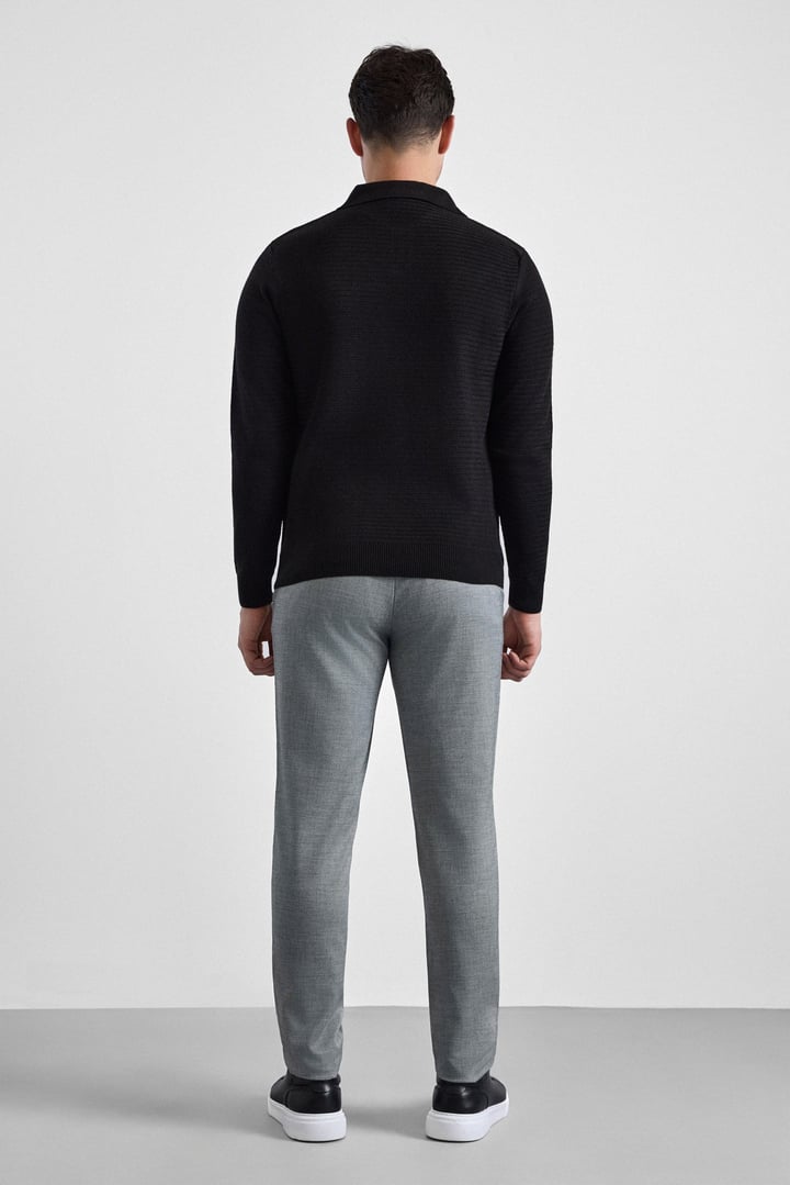 Siyah Regular Polo Yaka Kazak