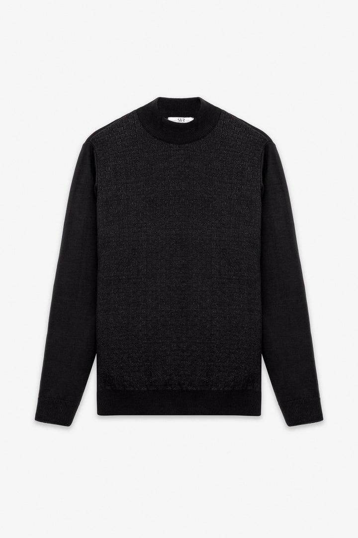 Siyah Regular Yarım Balıkçı Yaka Kazak