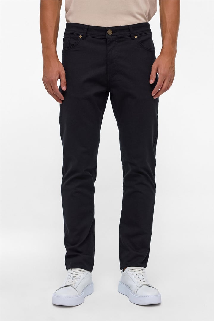 Siyah Slim 5 Cep Kalıp Armürlü Kanvas Pantolon