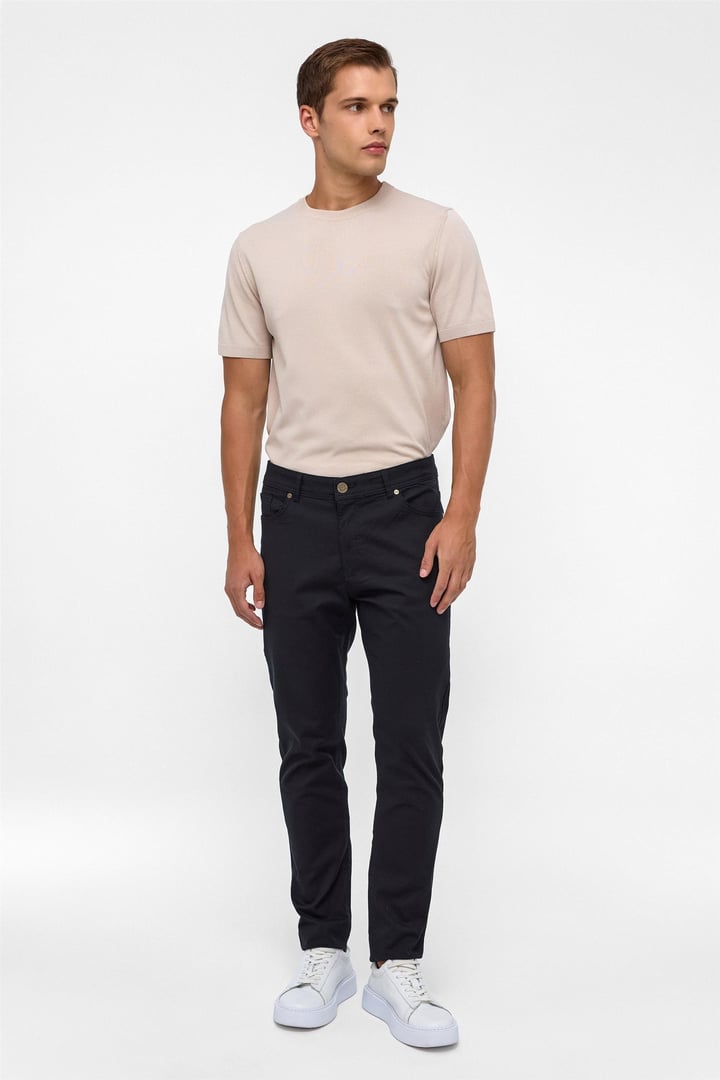 Siyah Slim 5 Cep Kalıp Armürlü Kanvas Pantolon