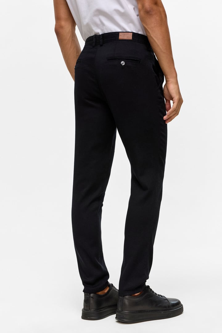 Siyah Slim Armürlü Kanvas Pantolon
