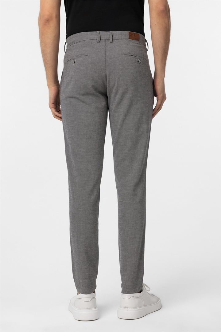 Koyu Gri Slim Fit Armürlü Kanvas Pantolon