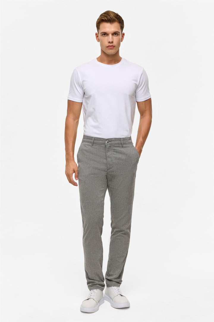 Siyah Slim Armürlü Kanvas Pantolon