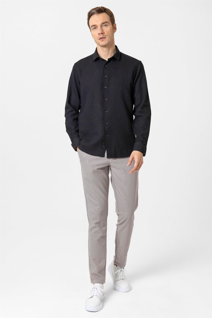 Siyah Slim Fit Desenli Klasik Yaka Gömlek