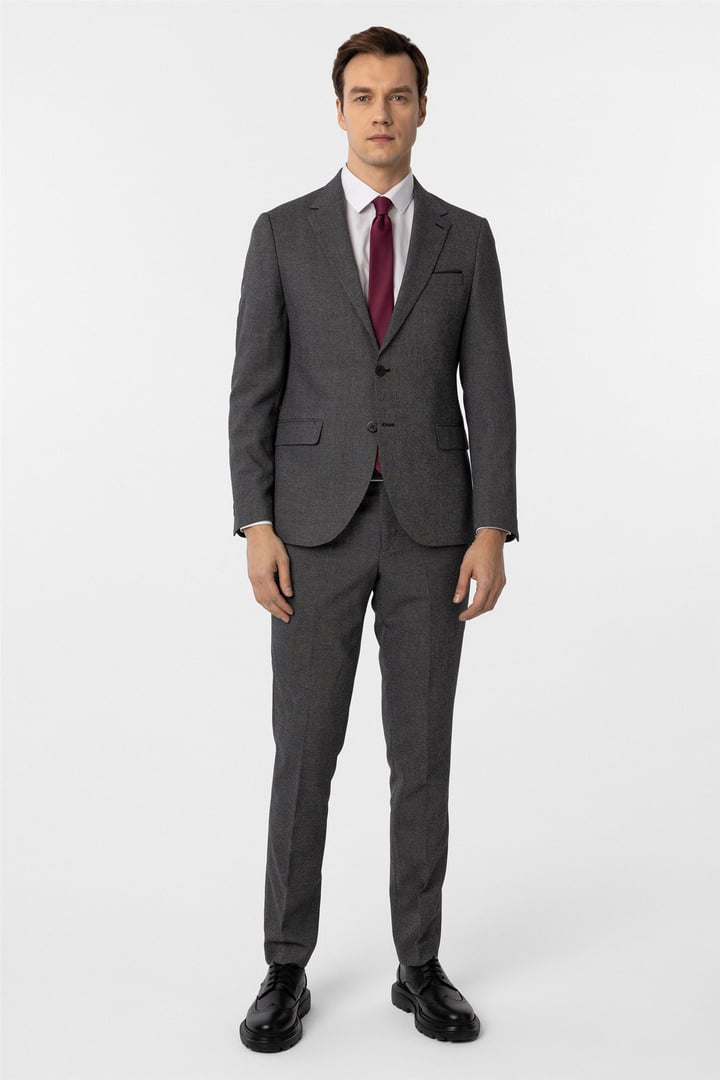 Siyah Slim Fit Desenli Mono Yaka 6 Drop Klasik Takım Elbise