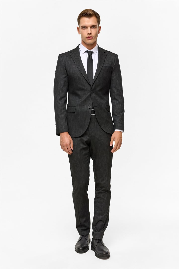 Siyah Slim Desenli Mono Yaka 6 Drop Takım Elbise