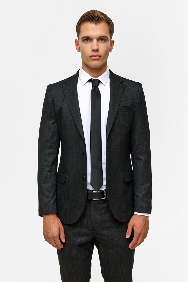 Siyah Slim Desenli Mono Yaka 6 Drop Takım Elbise