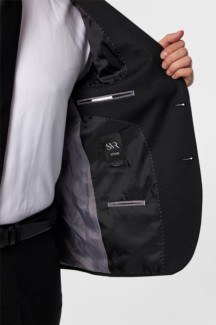 Siyah Slim Fit Desenli Mono Yaka 6 Drop Klasik Takım Elbise