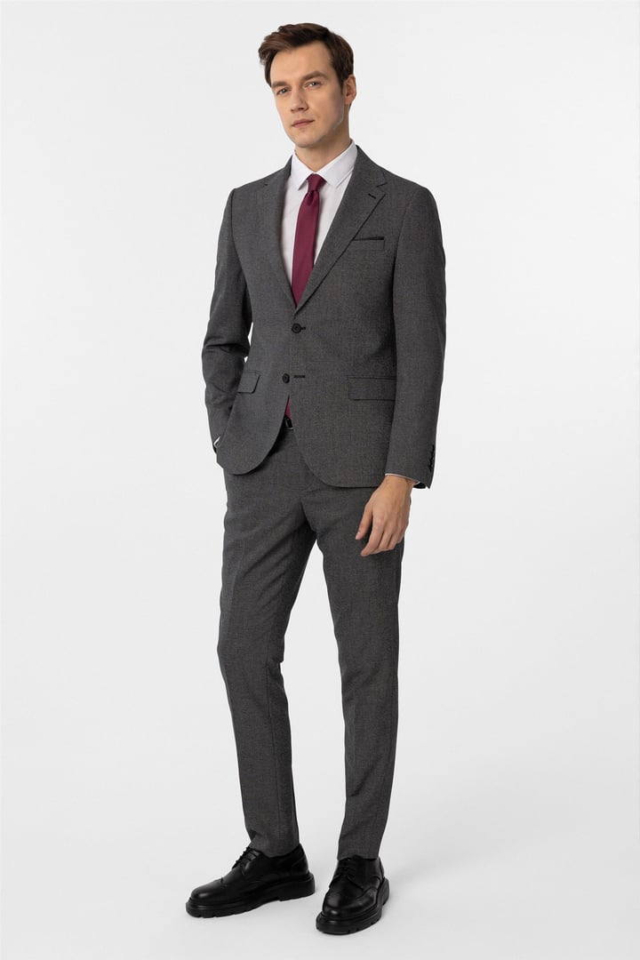 Siyah Slim Fit Desenli Mono Yaka 6 Drop Klasik Takım Elbise