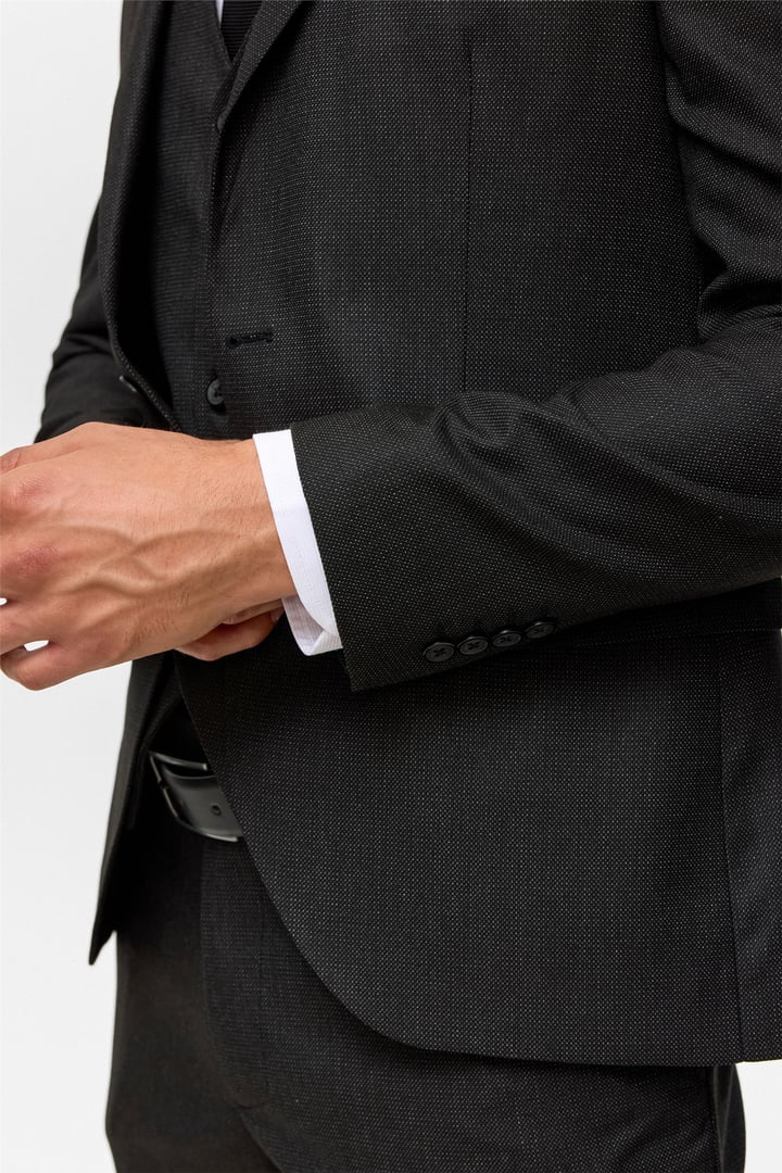 Siyah Slim Desenli Mono Yaka 6 Drop Yelekli Takım Elbise