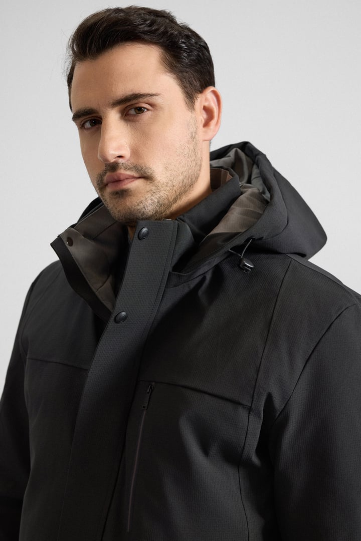 Siyah Slim Dik Yaka Düz Yan Cepli Fermuar + Çıtçıt Kapitone Standart Mont