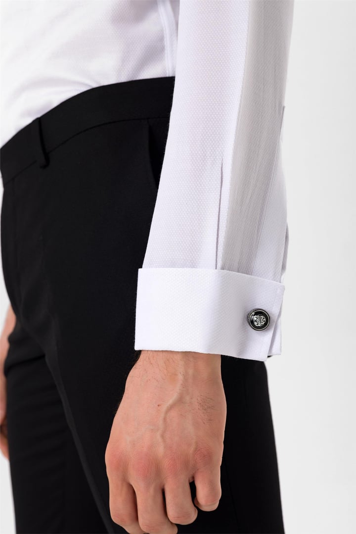 Siyah Slim Fit Düz Ata Yaka Gömlek