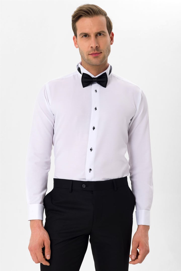 Siyah Slim Fit Düz Ata Yaka Gömlek