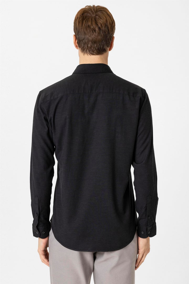 Siyah Slim Fit Düz Klasik Yaka Gömlek