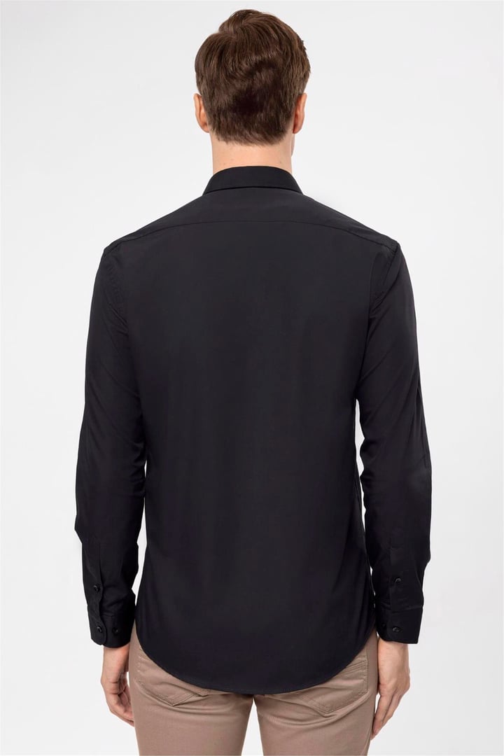 Siyah Slim Fit Düz Klasik Yaka Gömlek