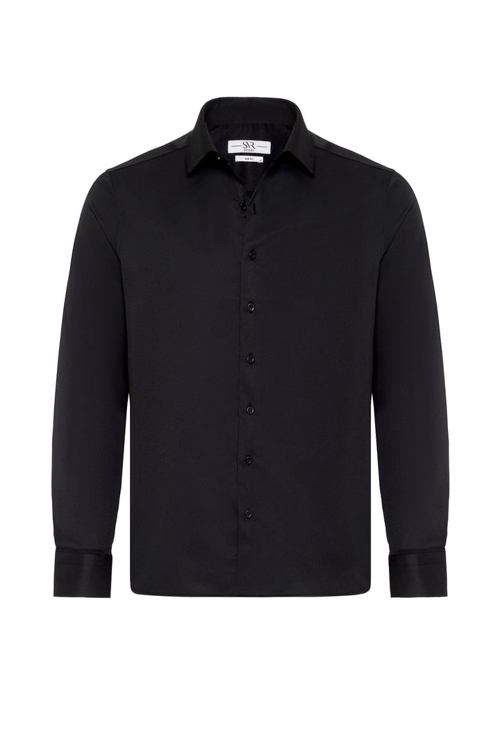 Siyah Slim Fit Düz Klasik Yaka Gömlek