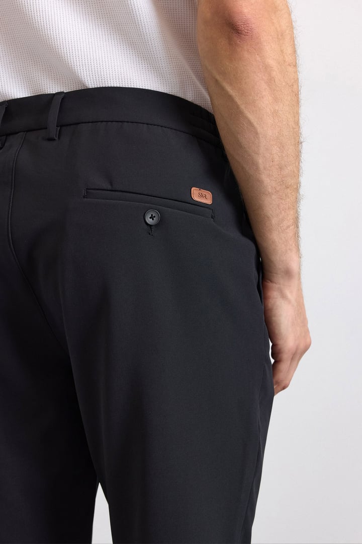 Siyah Slim Düz Pike Kemerli Yıkamalı Jogger Pantolon