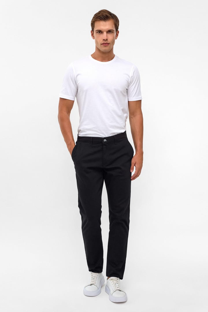Siyah Slim Fit Armürlü Chino Pantolon
