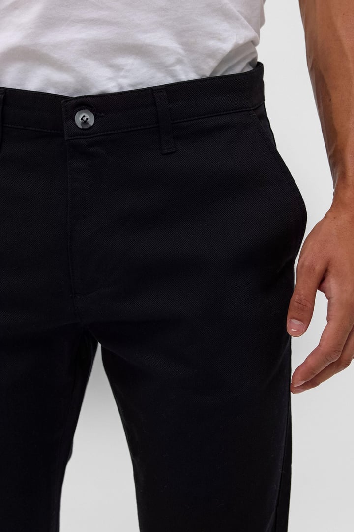 Siyah Slim Fit Armürlü Chino Pantolon