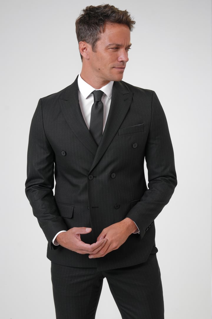 Siyah Slim Fit Desenli Sivri Yaka 6 Drop Klasik Takım Elbise