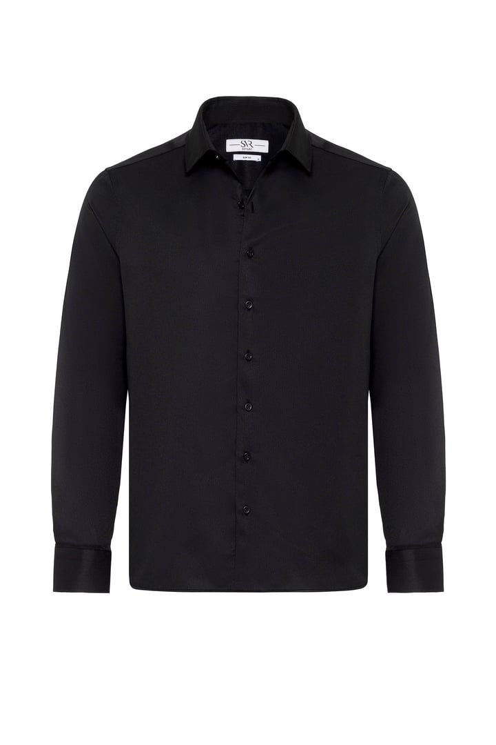 Siyah Slim Fit Düz Klasik Yaka Gömlek