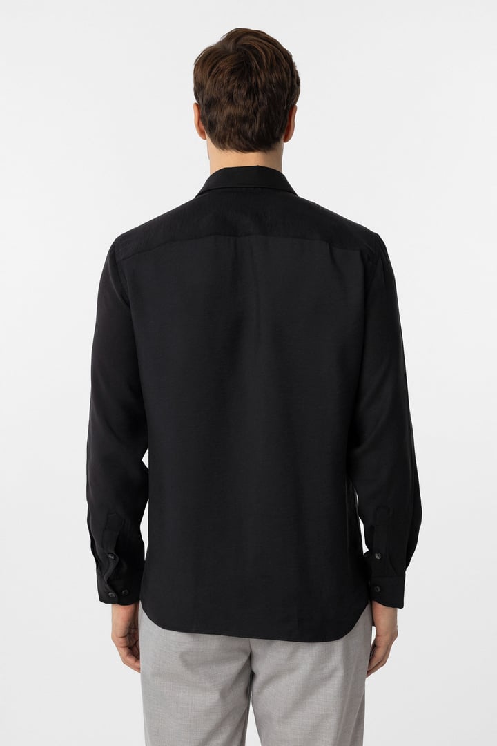 Siyah Slim Fit Düz Klasik Yaka Gömlek