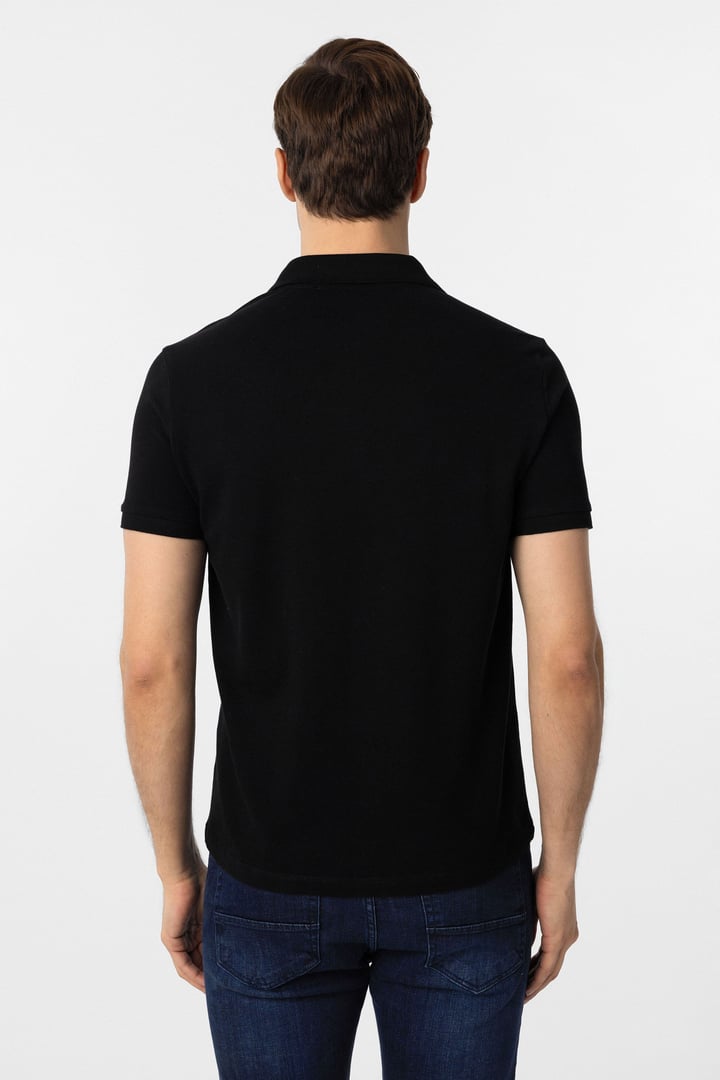 Siyah Slim Fit Düz Polo Yaka Tişört