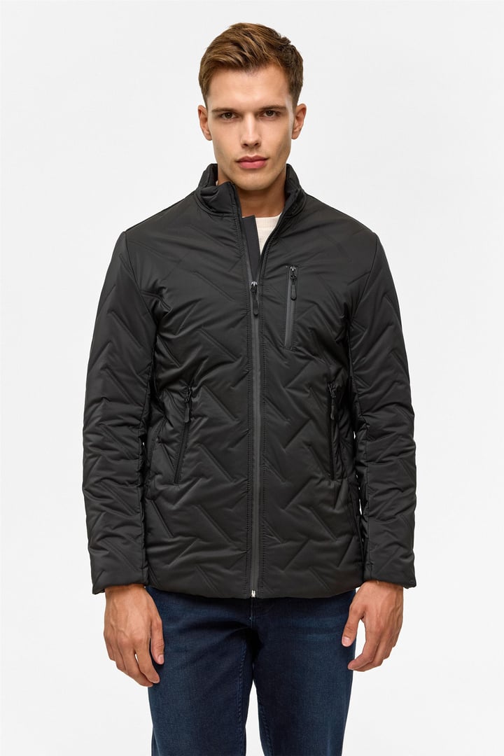 Siyah Slim Kapitone Mont