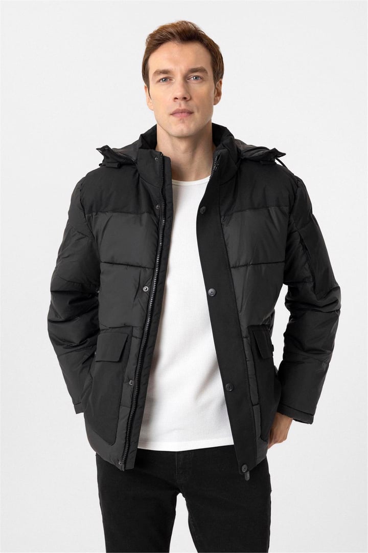 Siyah Slim Kapitone Mont