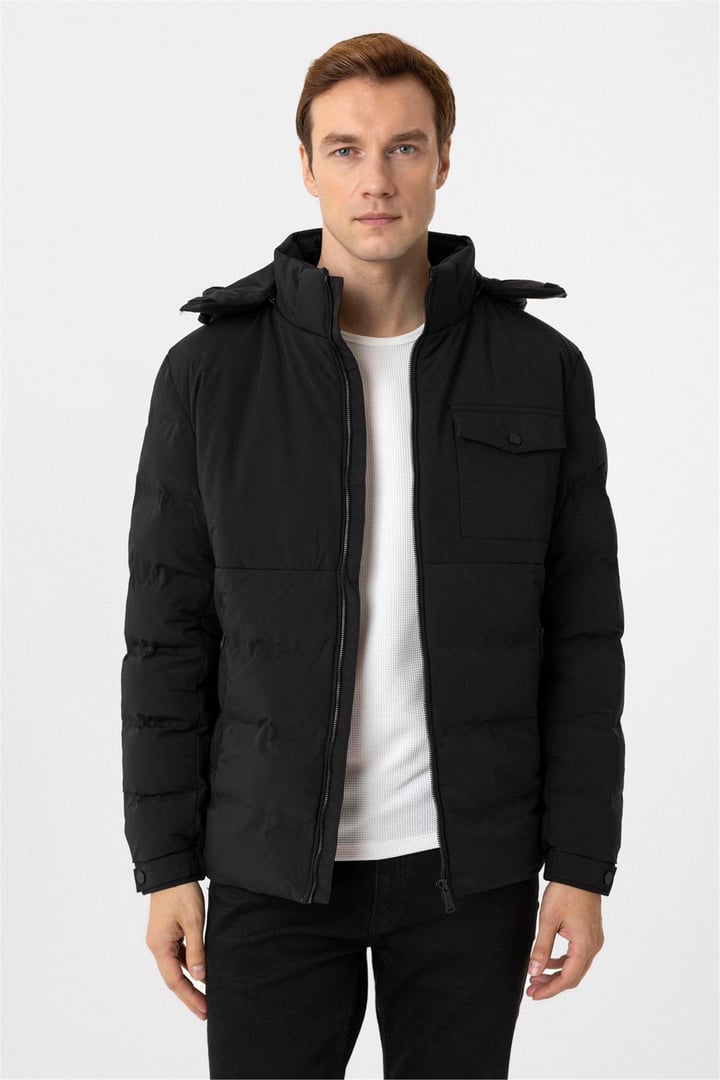 Siyah Slim Kapitone Mont