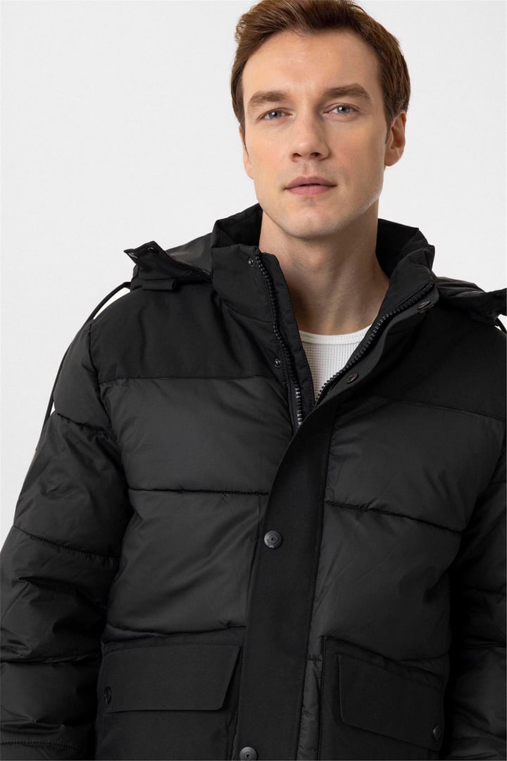 Siyah Slim Kapitone Mont