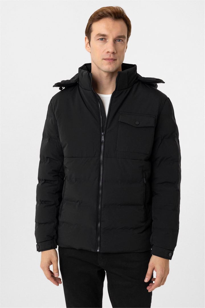 Siyah Slim Kapitone Mont