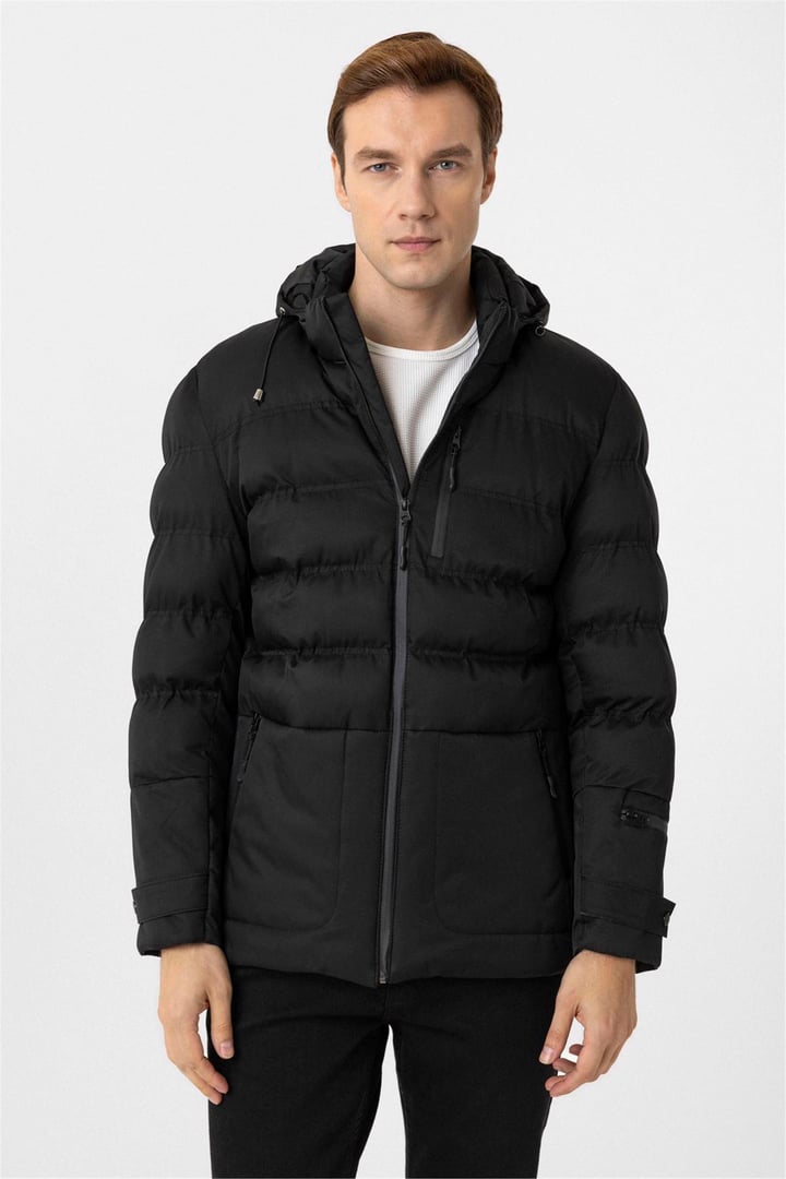 Siyah Slim Kapitone Mont