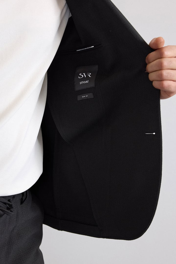 Siyah Slim Mono Yaka Düz Torba Cep 6 Drop Spor Takım Elbise